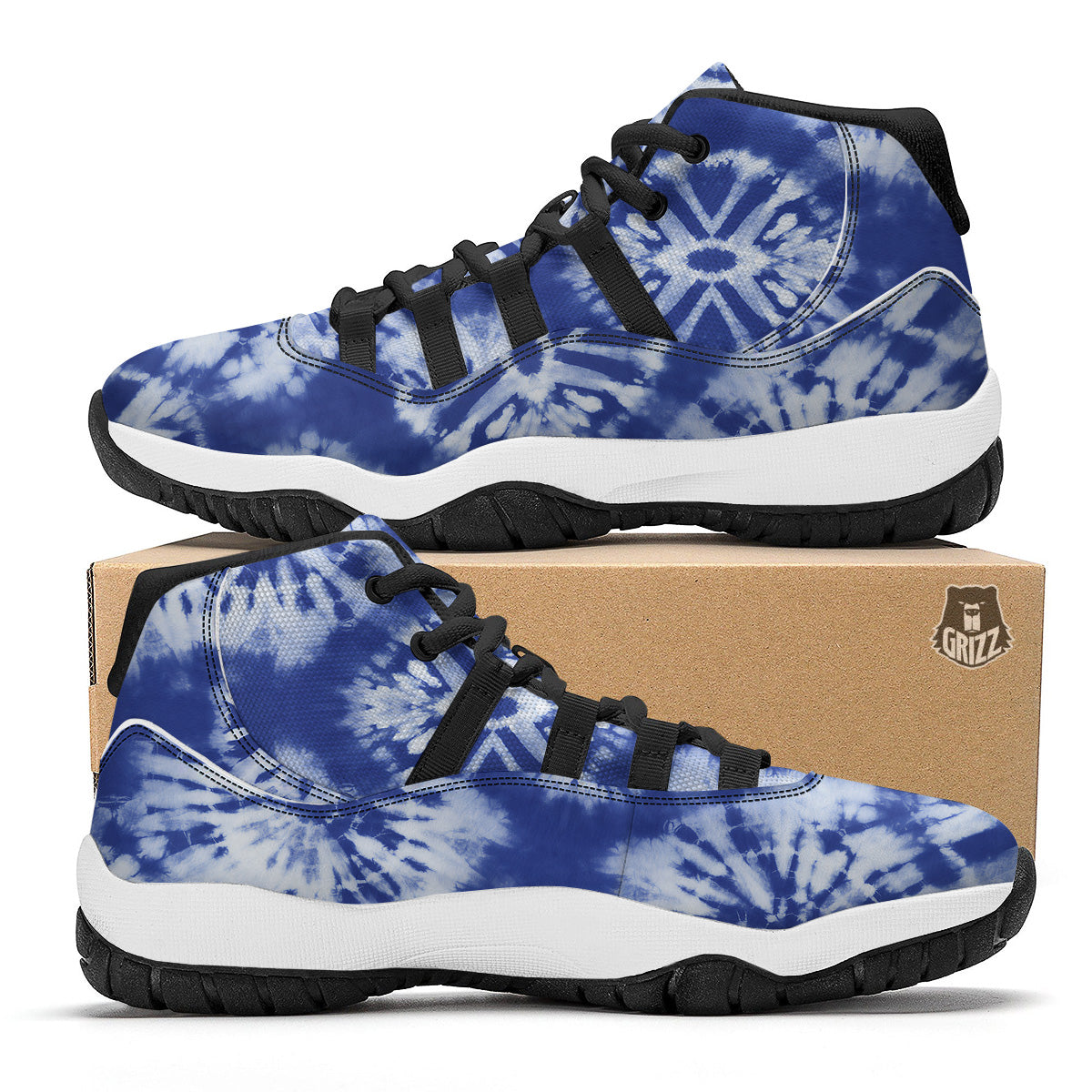 Shibori Blue Print Black Bball Shoes-grizzshop