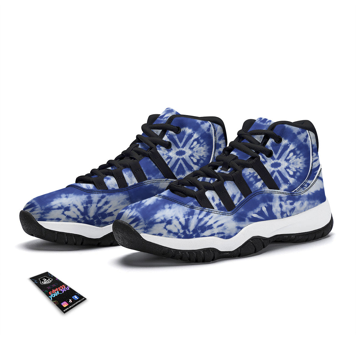 Shibori Blue Print Black Bball Shoes-grizzshop