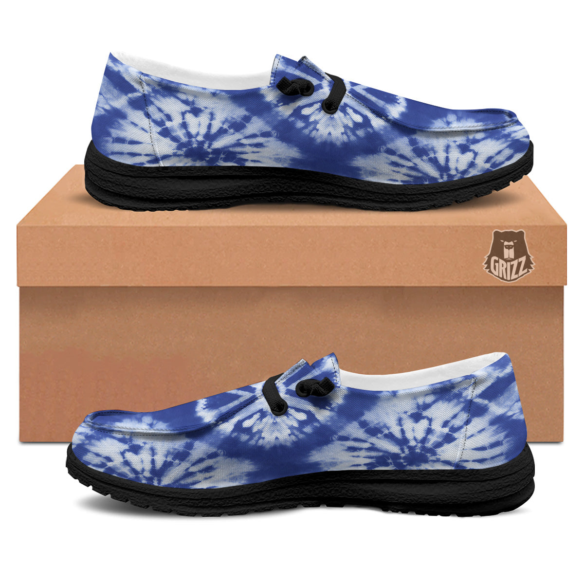 Shibori Blue Print Black Loafers-grizzshop