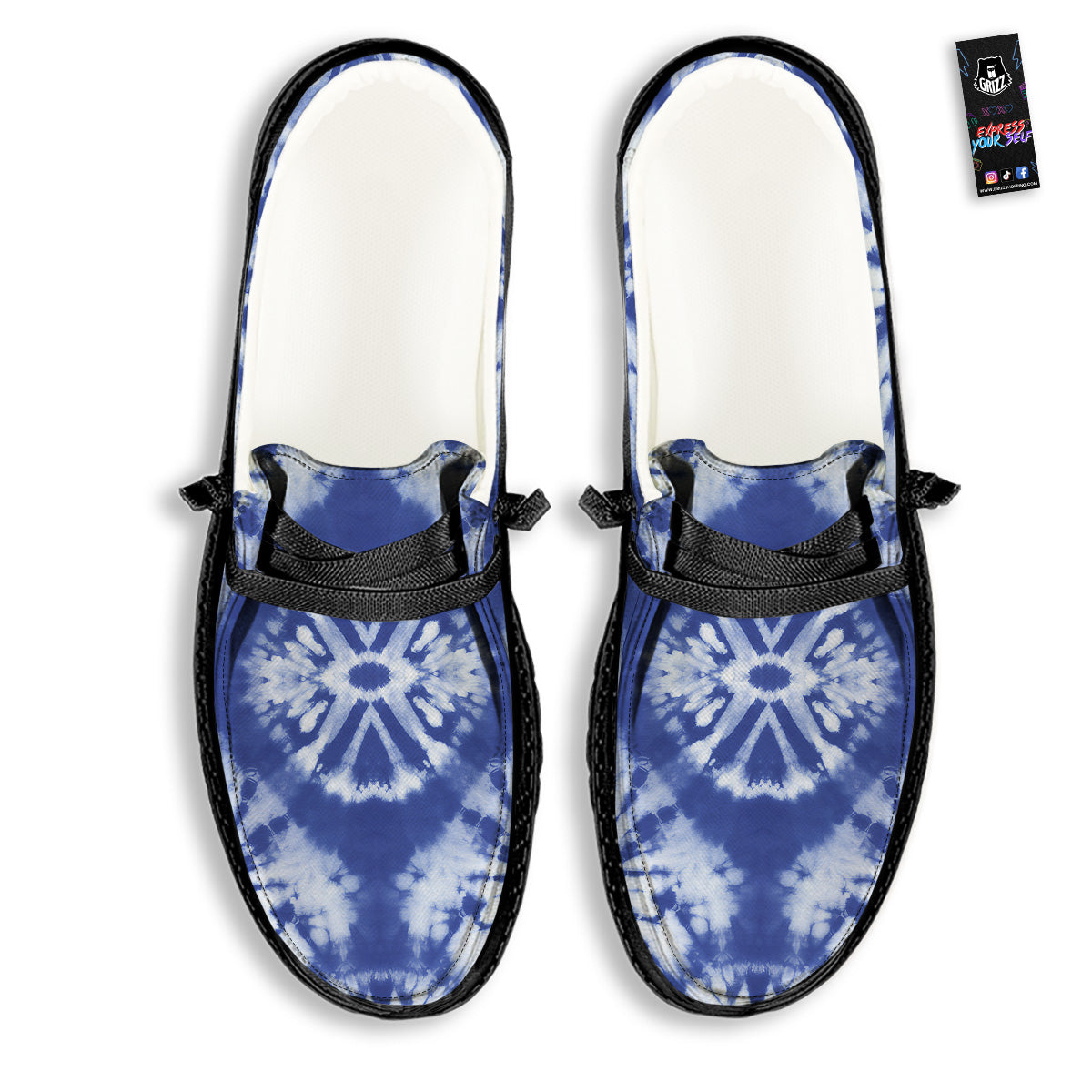 Shibori Blue Print Black Loafers-grizzshop
