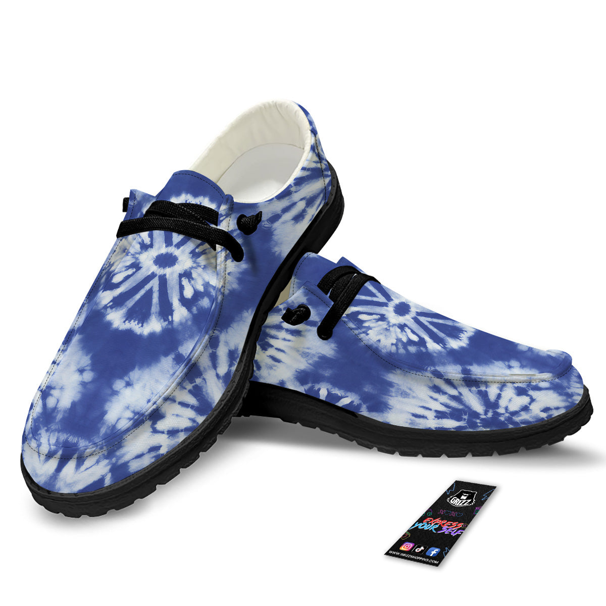 Shibori Blue Print Black Loafers-grizzshop