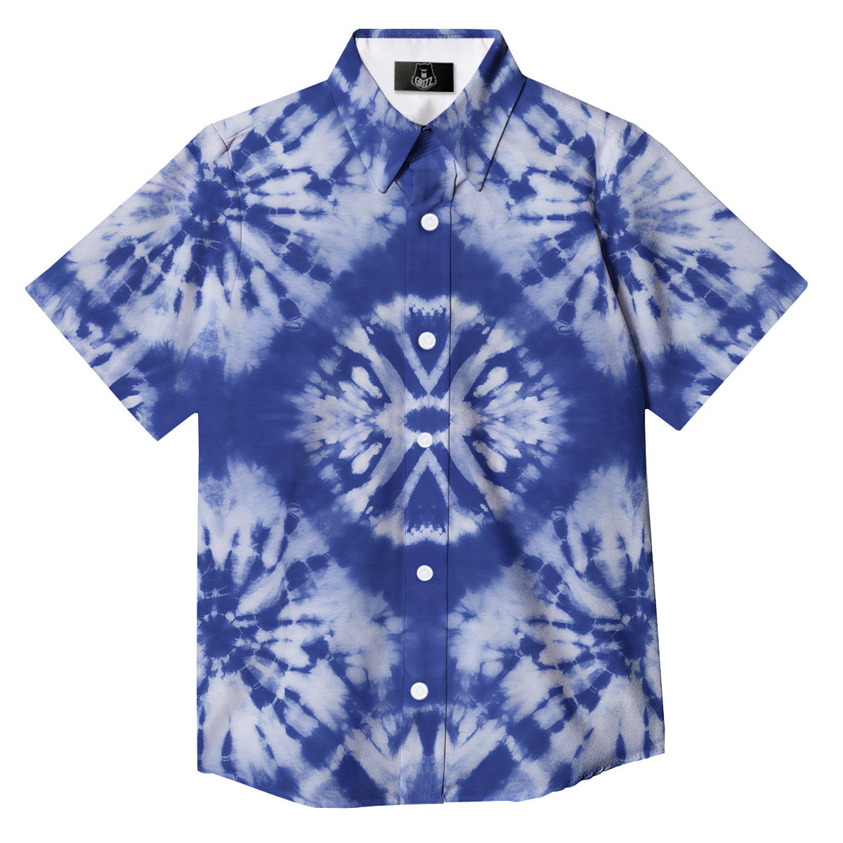 Shibori Blue Print Button Up Shirt-grizzshop