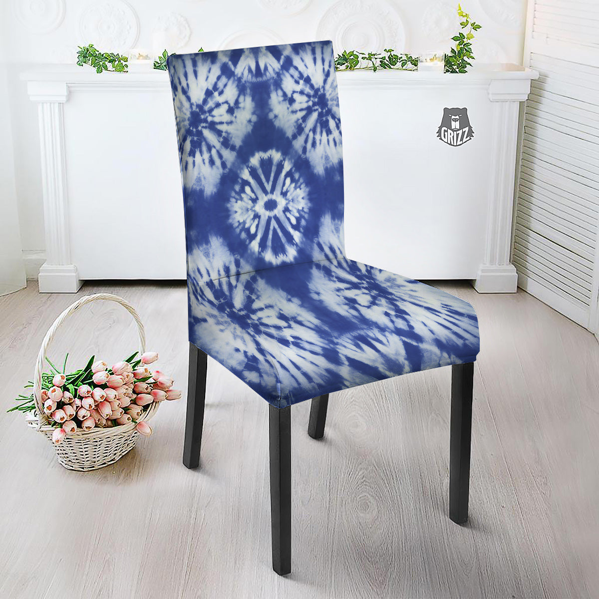 Shibori Blue Print Dining Chair Slipcover-grizzshop