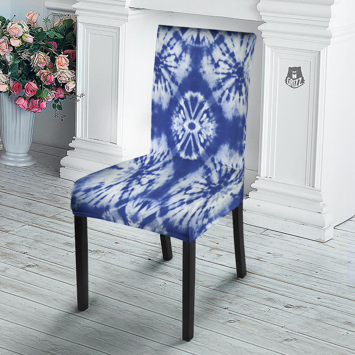 Shibori Blue Print Dining Chair Slipcover-grizzshop