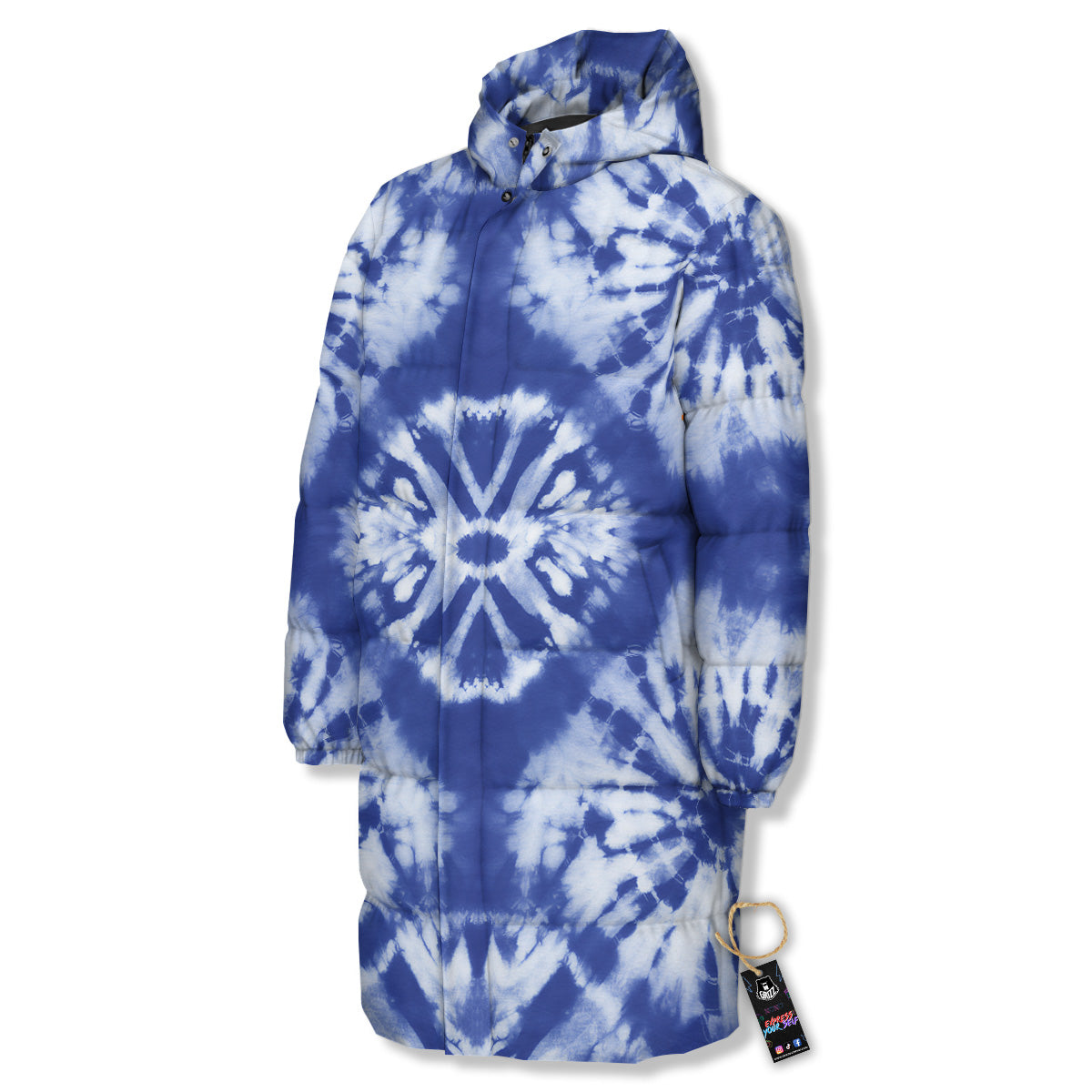 Shibori Blue Print Long Down Jacket-grizzshop