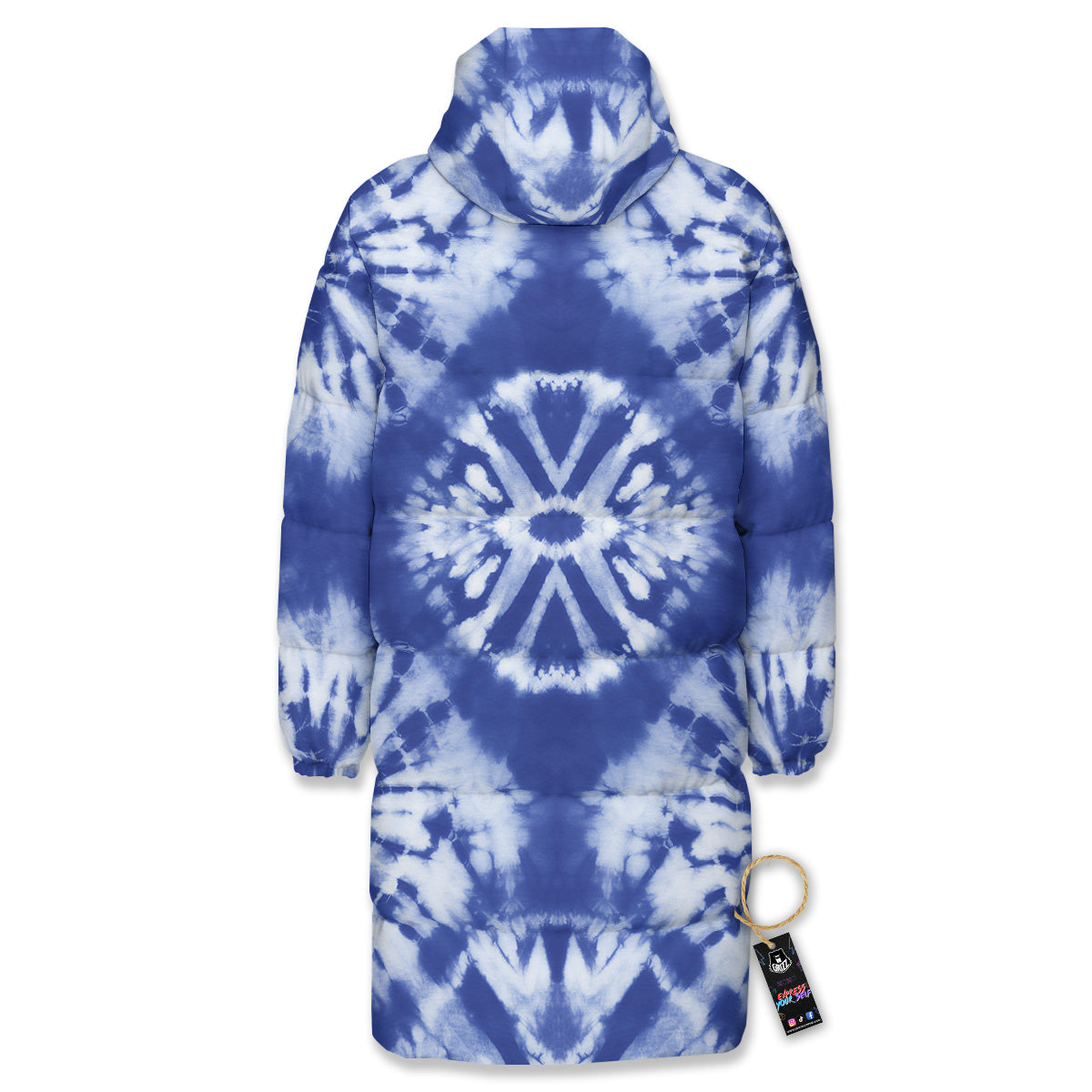 Shibori Blue Print Long Down Jacket-grizzshop