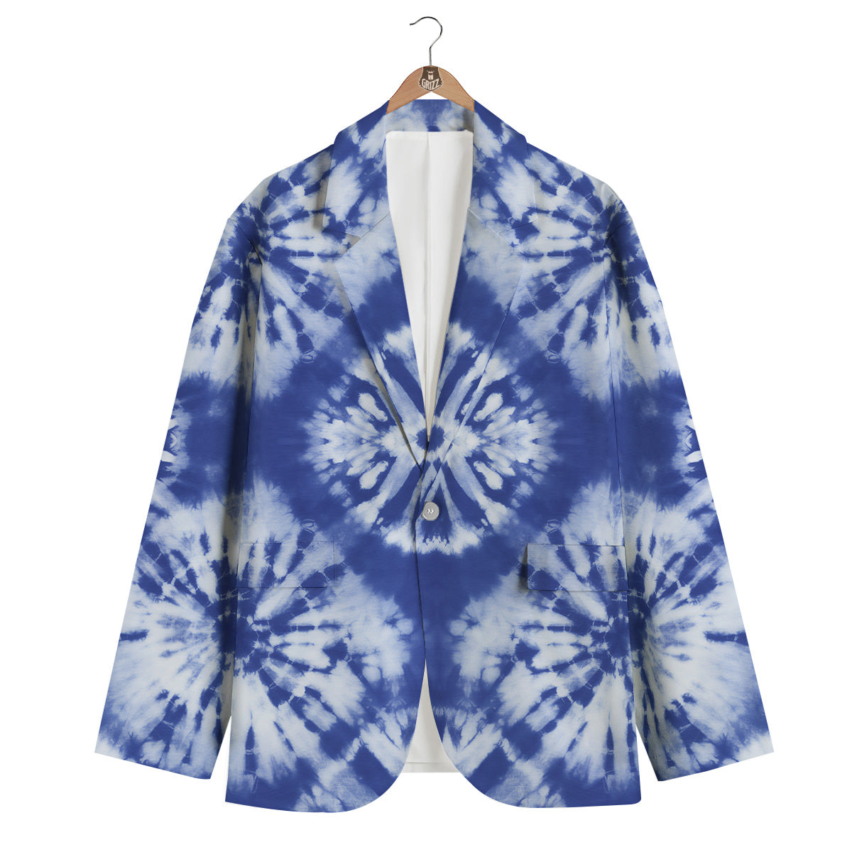 Shibori Blue Print Men's Blazer-grizzshop