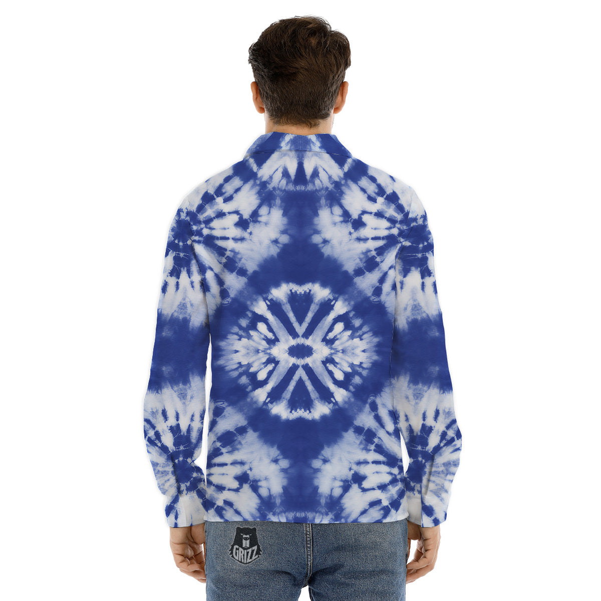 Shibori Blue Print Men's Dress Shirts-grizzshop