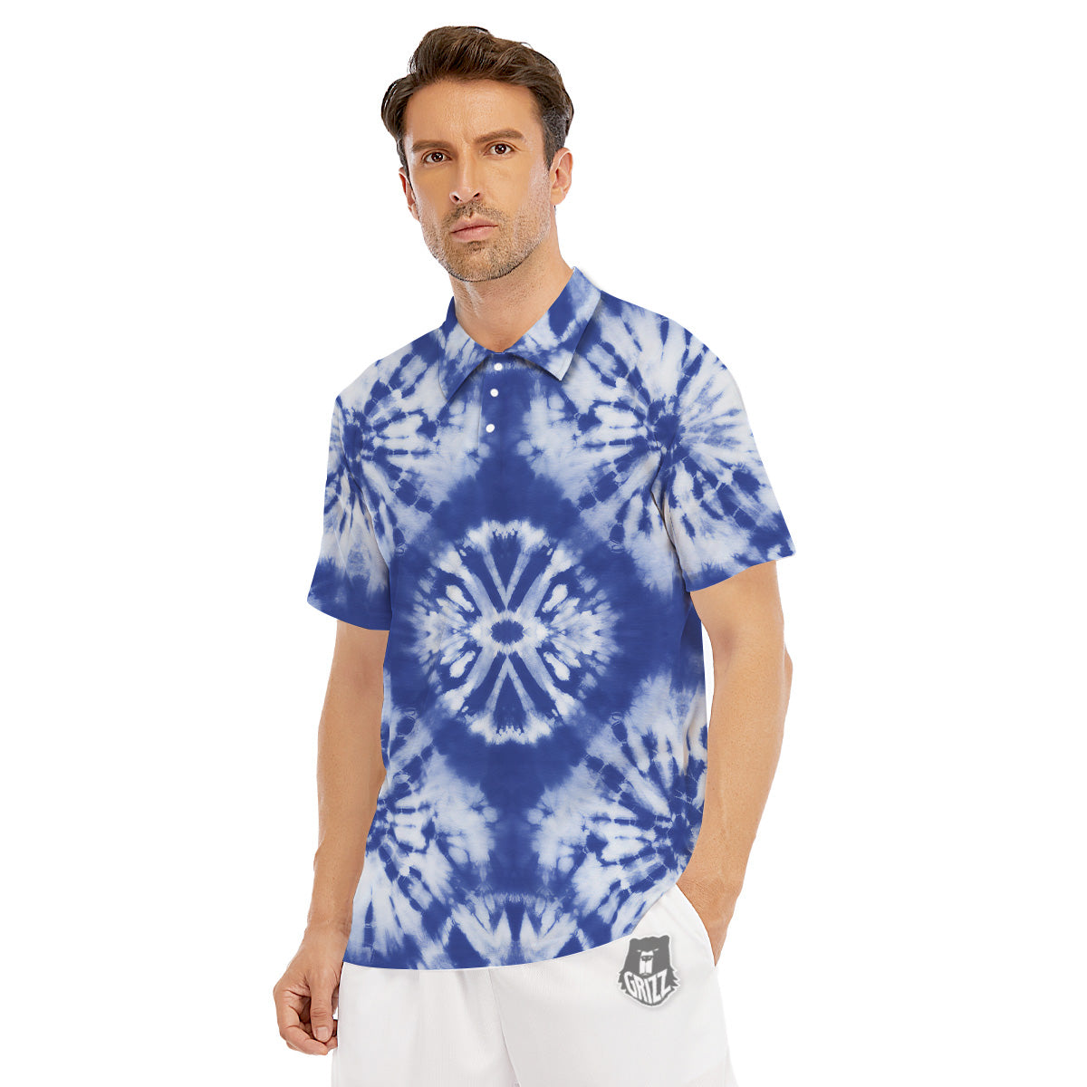 Shibori Blue Print Men's Golf Shirts-grizzshop
