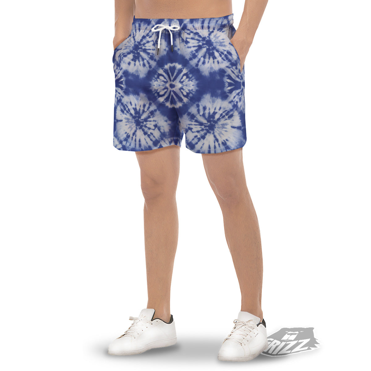 Shibori Blue Print Men's Gym Shorts-grizzshop