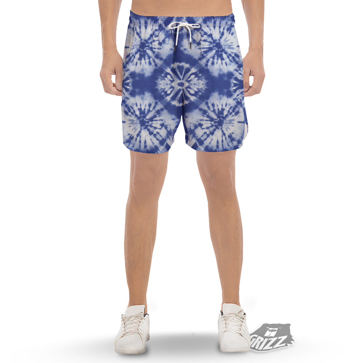 Shibori Blue Print Men's Gym Shorts-grizzshop