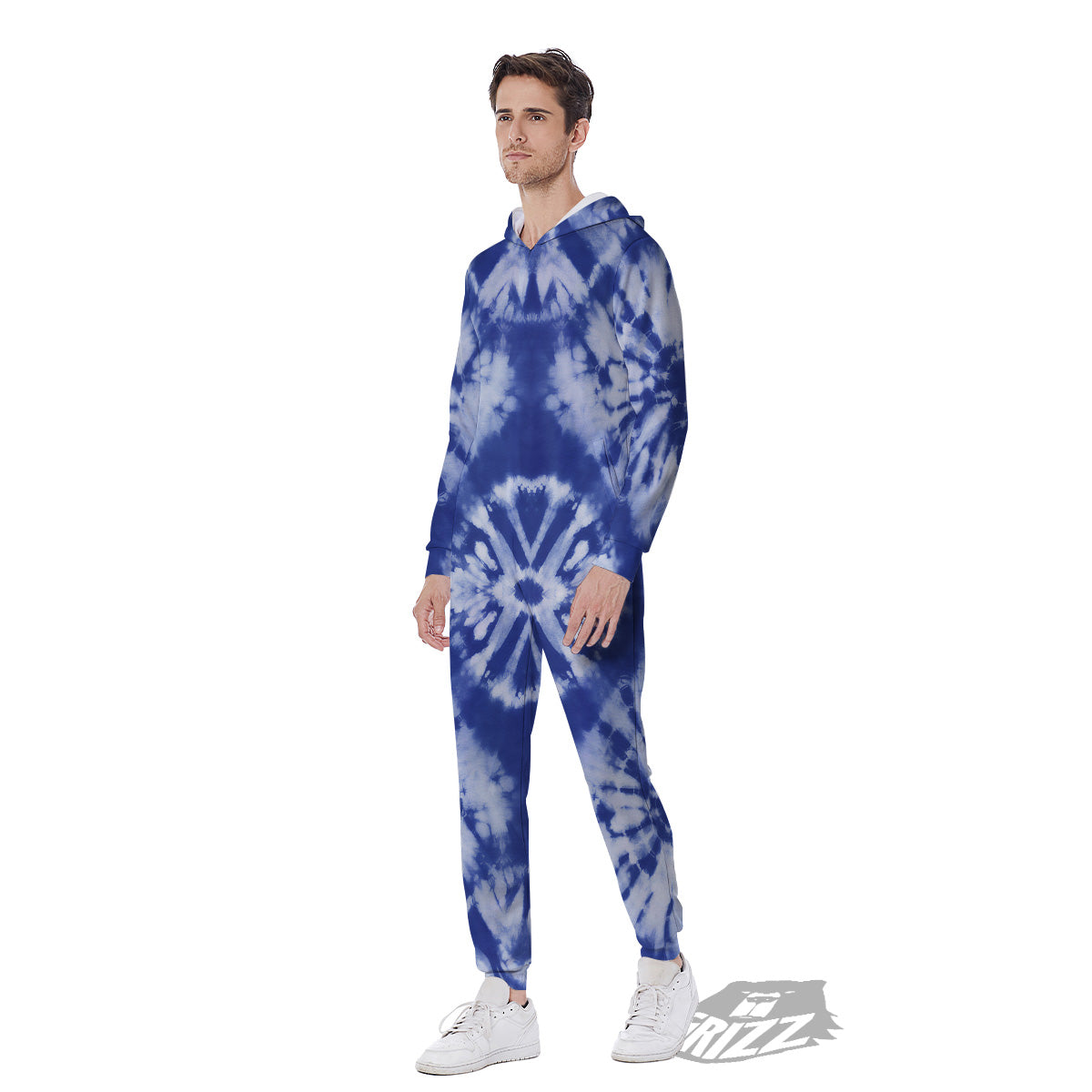 Shibori Blue Print Men's Jumpsuit-grizzshop