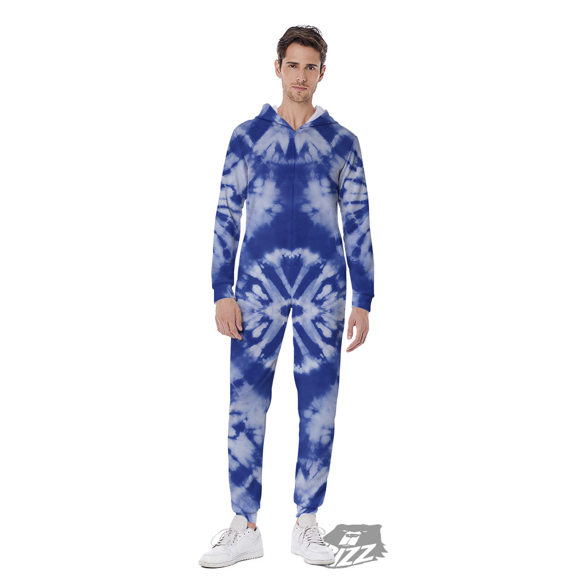 Shibori Blue Print Men's Jumpsuit-grizzshop
