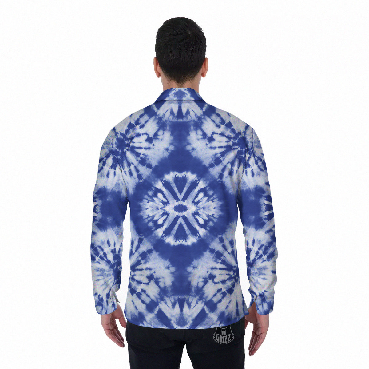 Shibori Blue Print Men's Long Sleeve Shirts-grizzshop