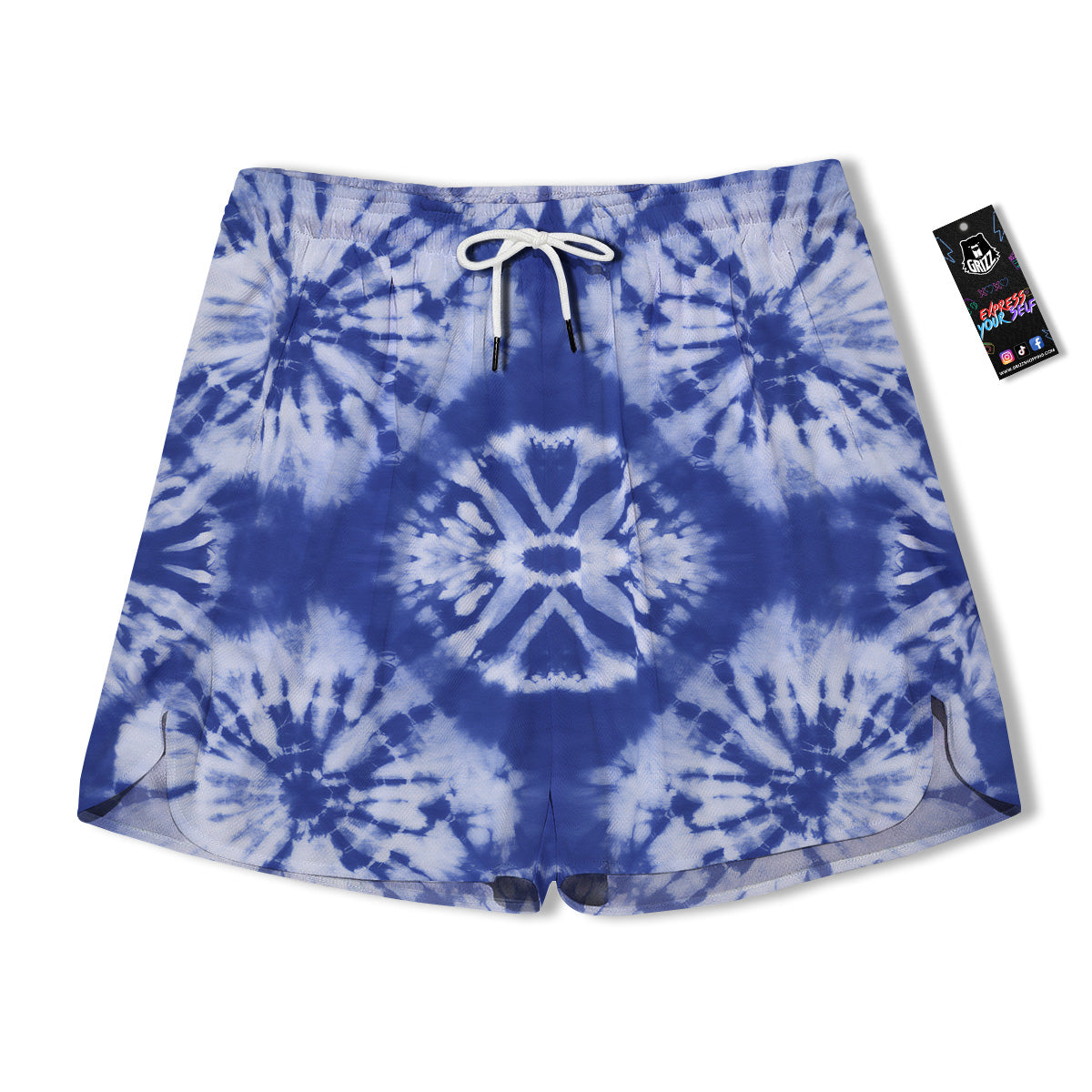 Shibori Blue Print Men's Running Shorts-grizzshop
