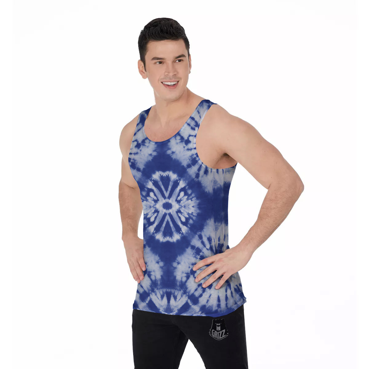 Shibori Blue Print Men's Tank Top-grizzshop