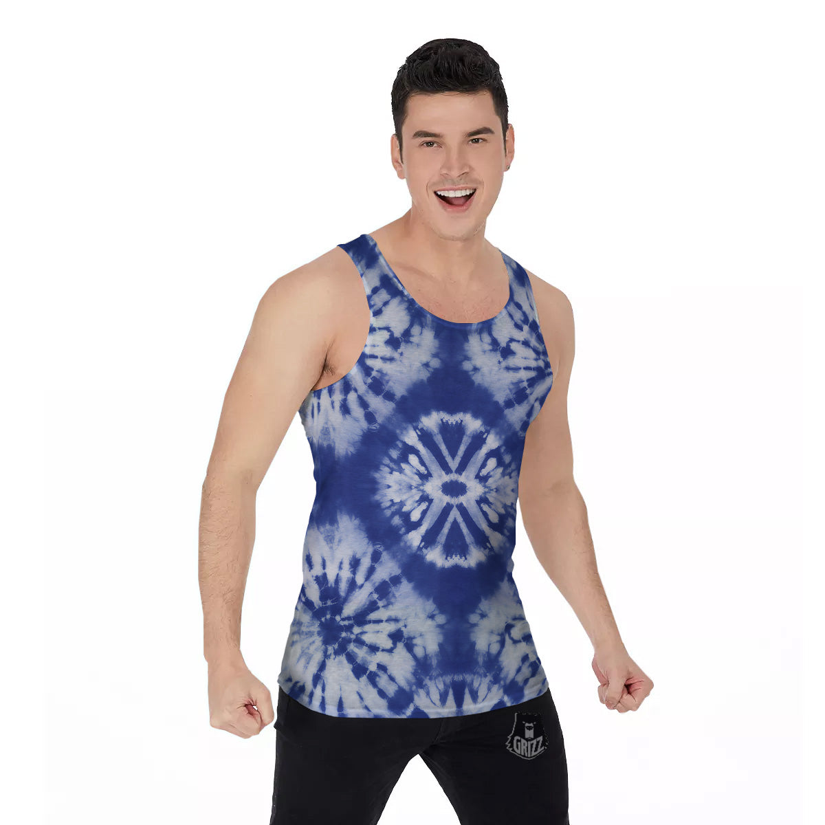 Shibori Blue Print Men's Tank Top-grizzshop