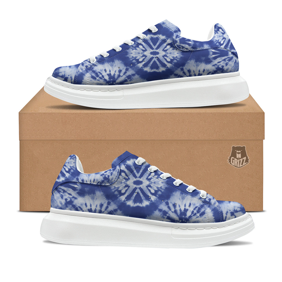 Shibori Blue Print Platform Shoes-grizzshop