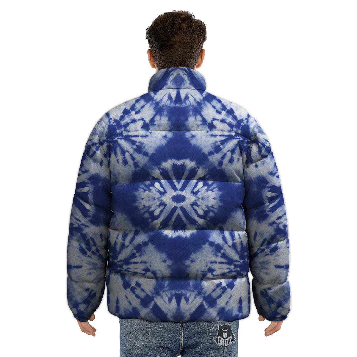 Shibori Blue Print Puffer Jacket-grizzshop