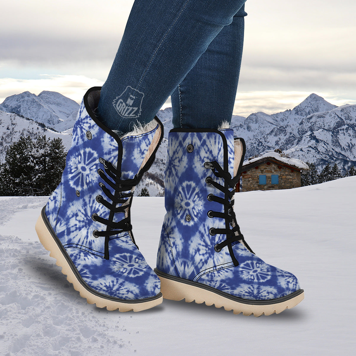 Shibori Blue Print Snow Boots-grizzshop