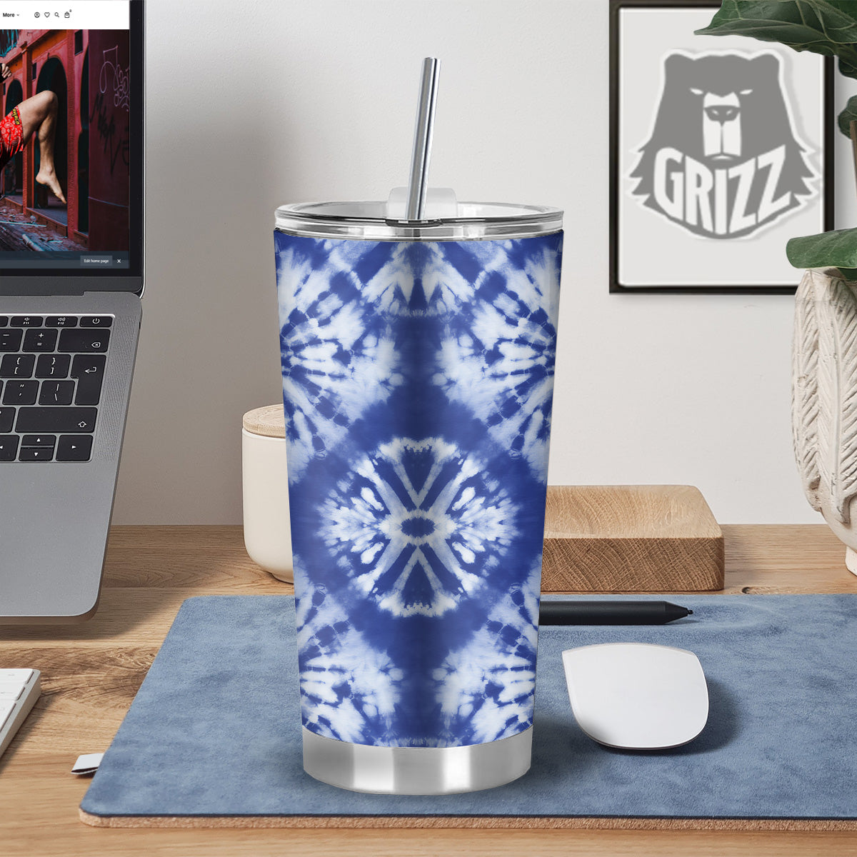 Shibori Blue Print Tumbler-grizzshop