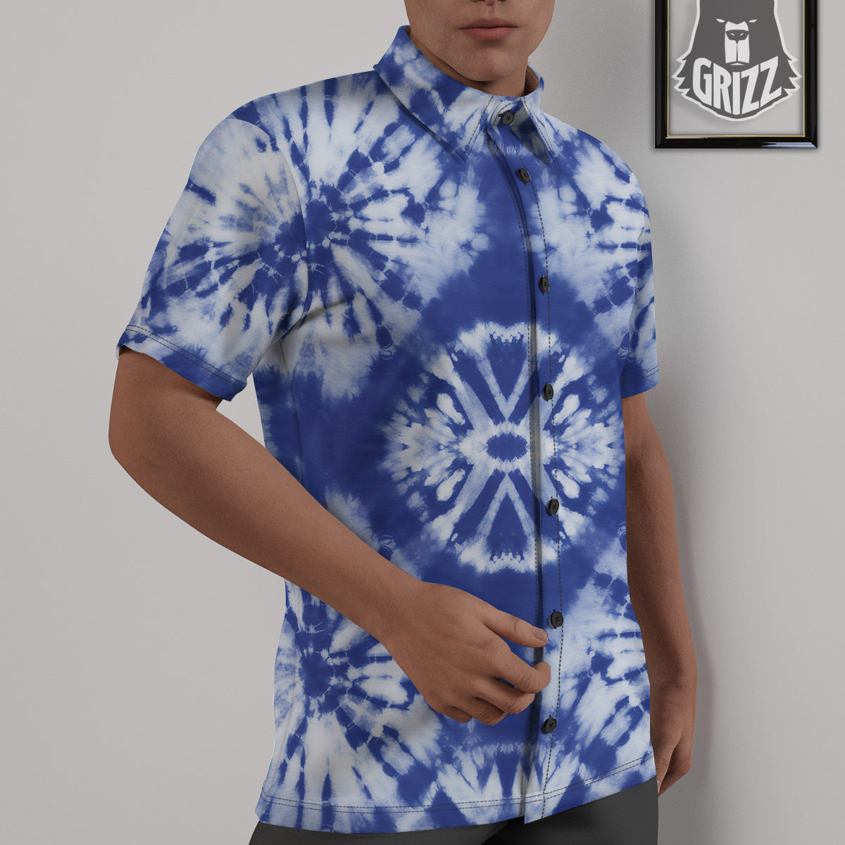 Shibori Blue Print Untucked Shirts-grizzshop