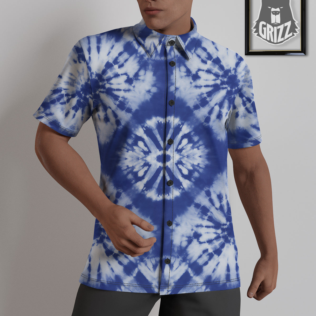 Shibori Blue Print Untucked Shirts-grizzshop