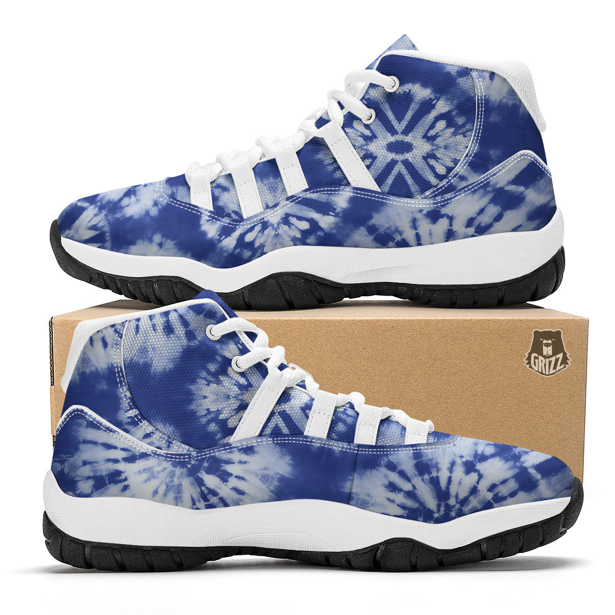 Shibori Blue Print White Bball Shoes-grizzshop