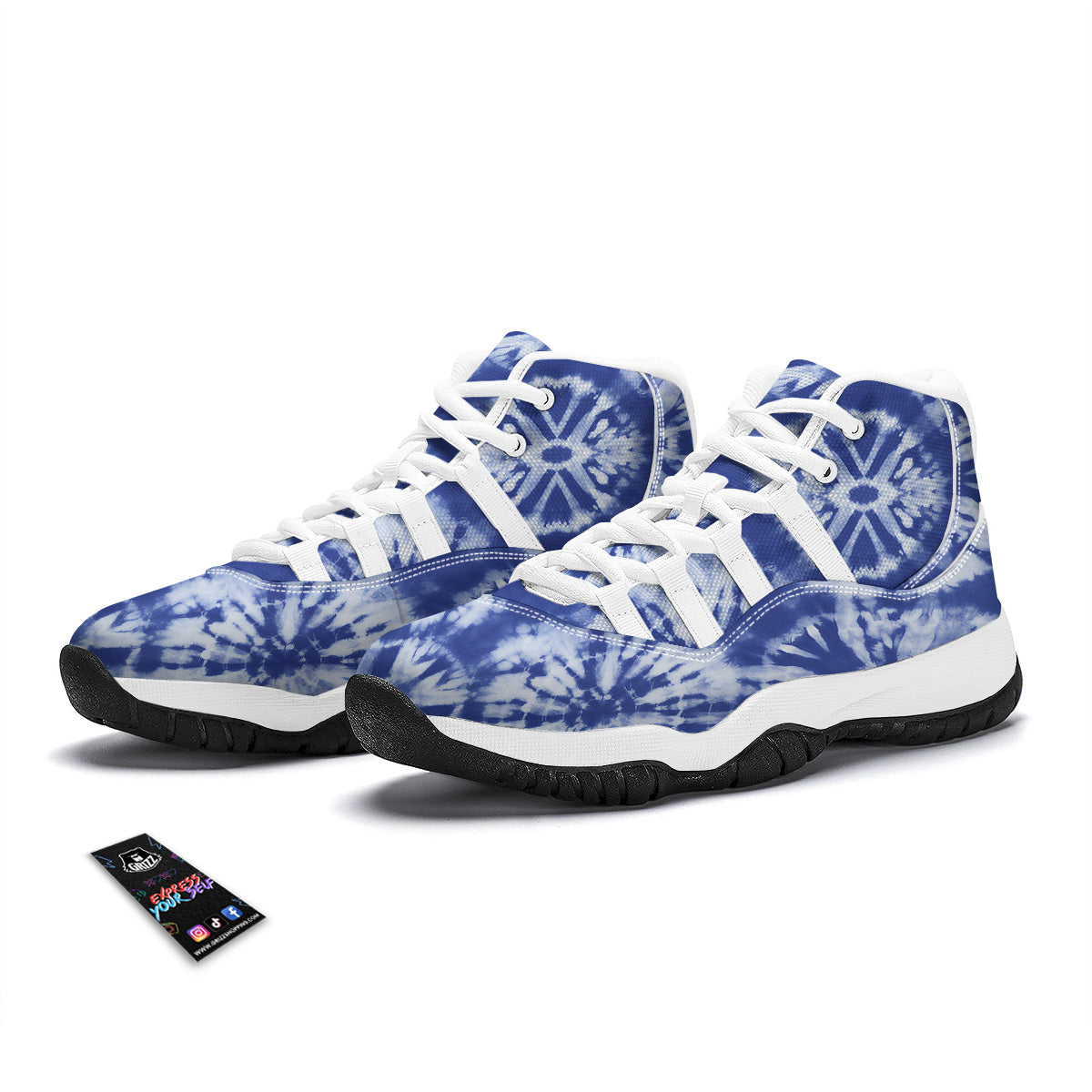 Shibori Blue Print White Bball Shoes-grizzshop