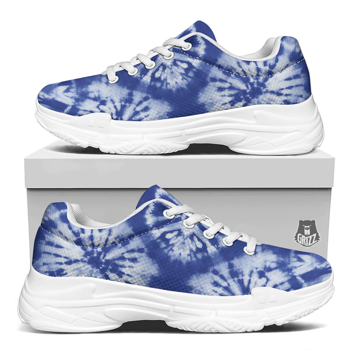 Shibori Blue Print White Chunky Shoes-grizzshop