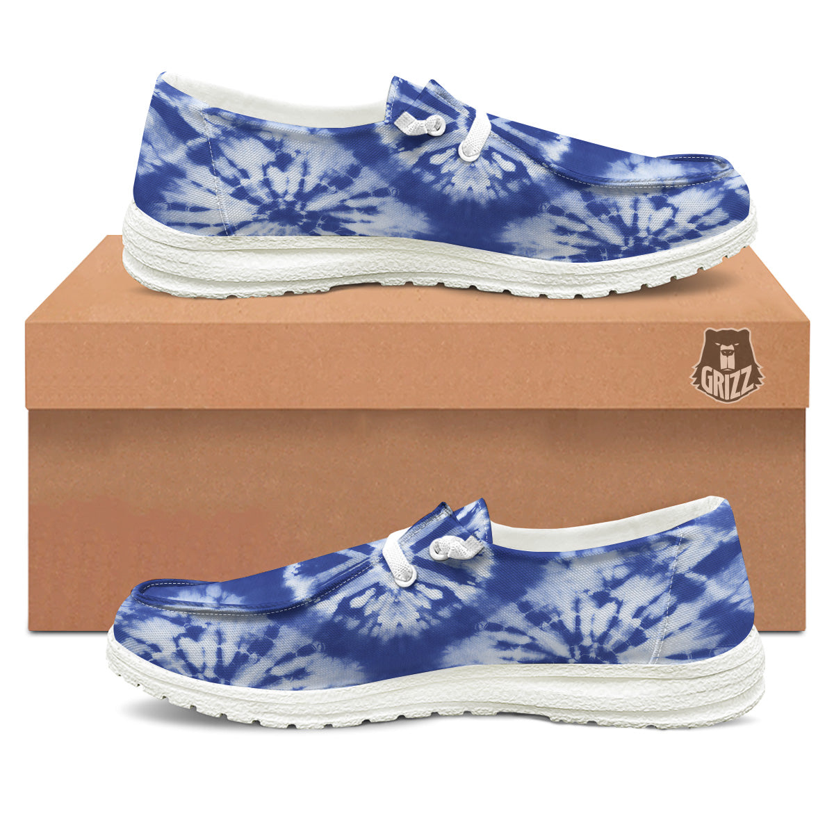 Shibori Blue Print White Loafers-grizzshop