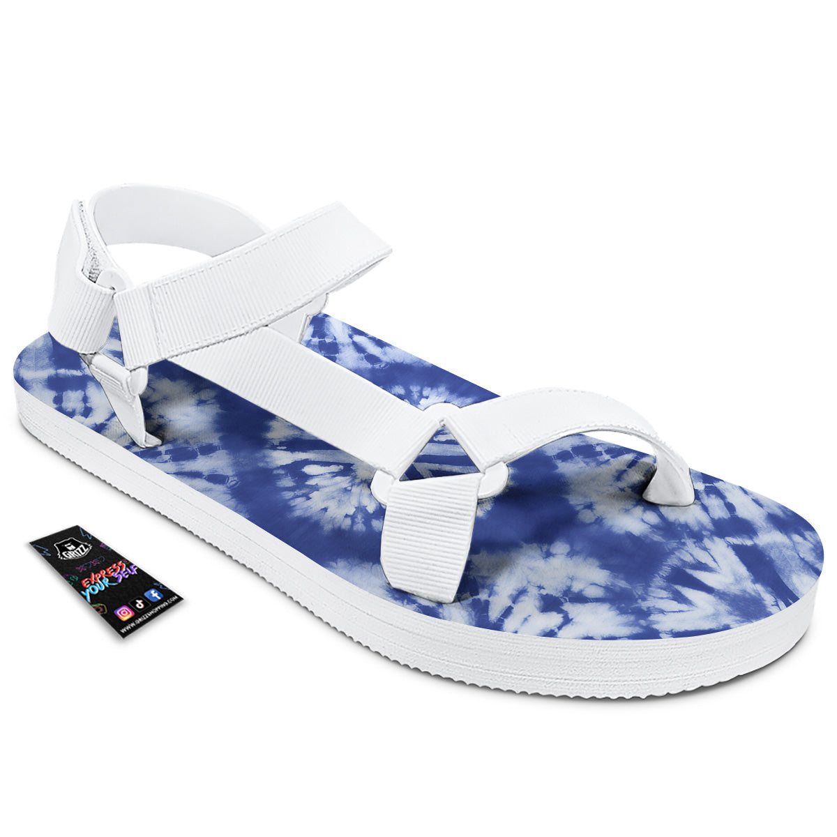 Shibori Blue Print White Open Toe Sandals-grizzshop