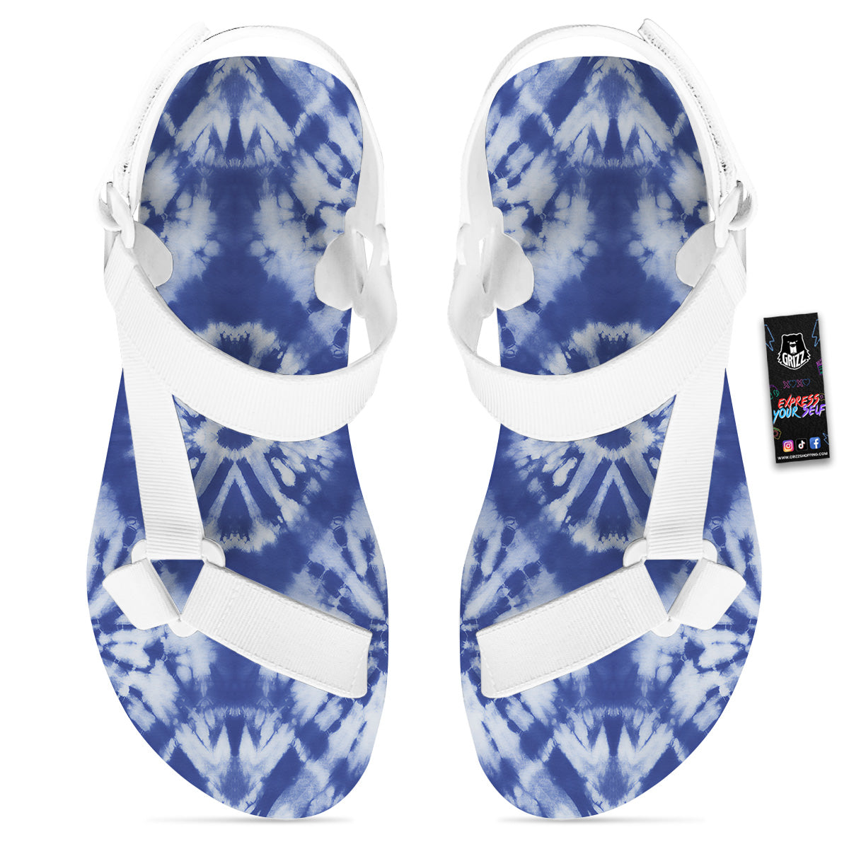 Shibori Blue Print White Open Toe Sandals-grizzshop