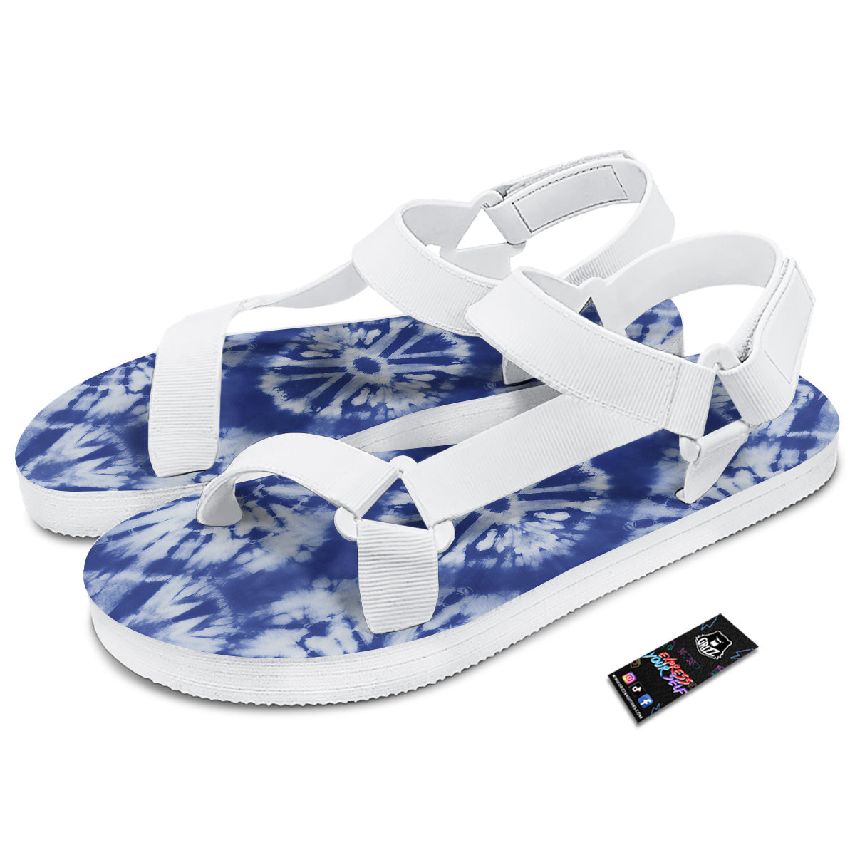 Shibori Blue Print White Open Toe Sandals-grizzshop