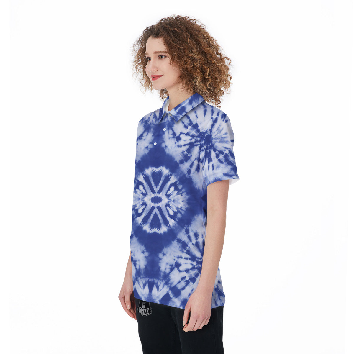 Shibori Blue Print Women's Golf Shirts-grizzshop