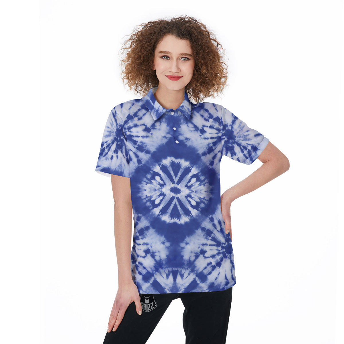 Shibori Blue Print Women's Golf Shirts-grizzshop