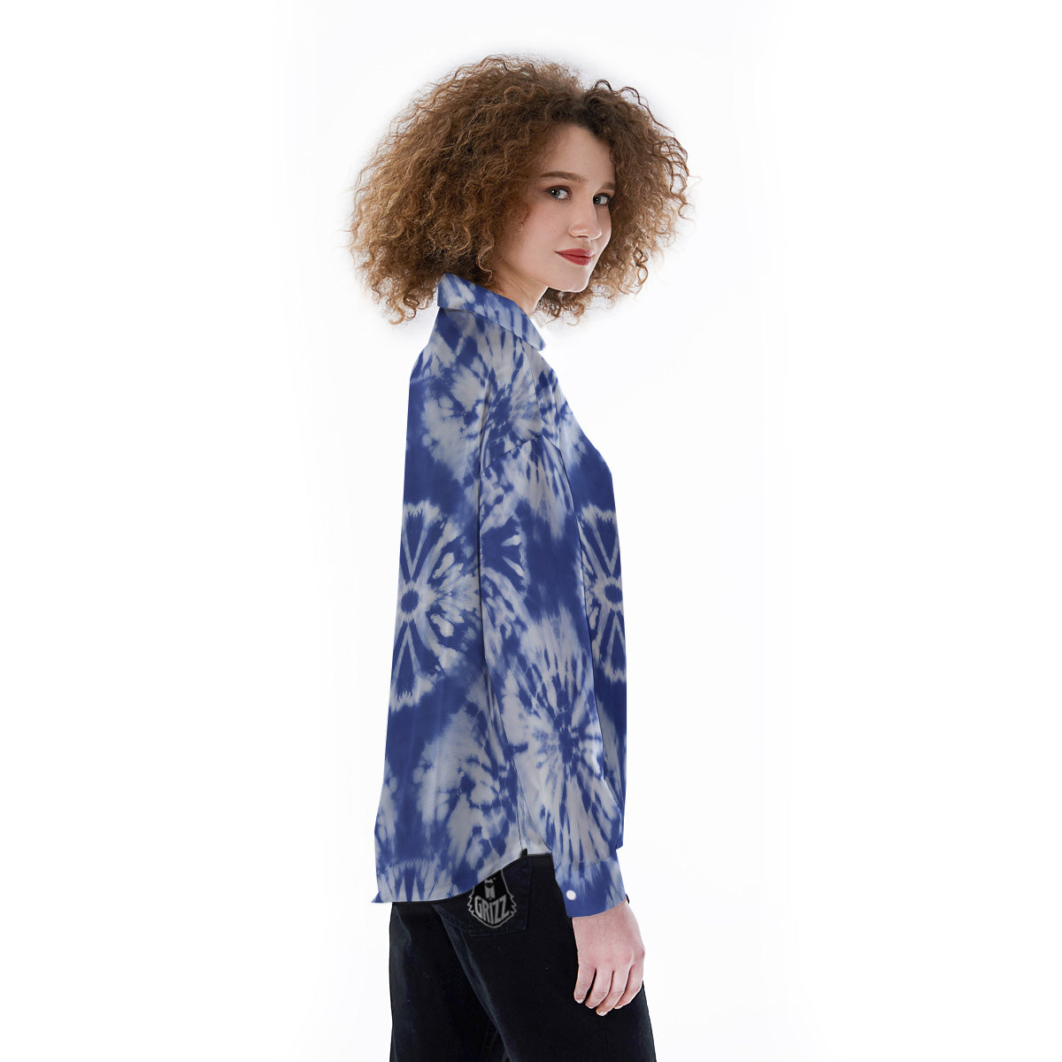 Shibori Blue Print Women's Long Sleeve Shirts-grizzshop