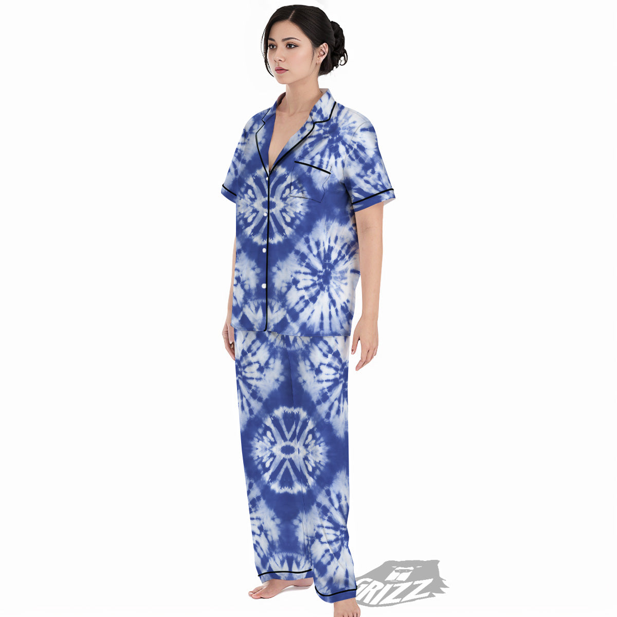 Shibori Blue Print Women's Pajamas Set-grizzshop