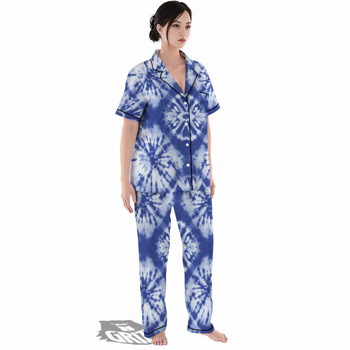 Shibori Blue Print Women's Pajamas Set-grizzshop