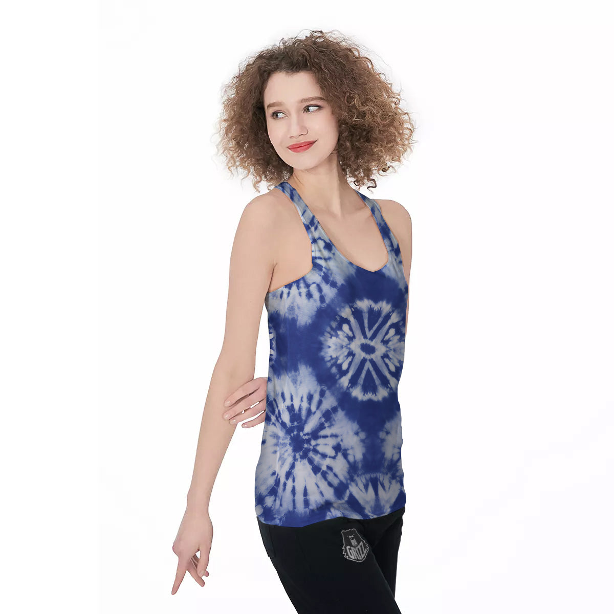 Shibori Blue Print Women's Racerback Tank Top-grizzshop