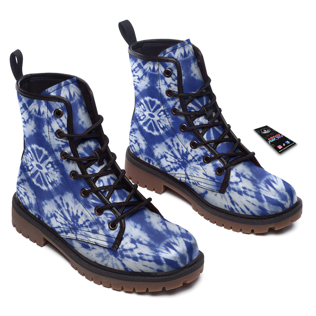 Shibori Blue Print Work Boots-grizzshop