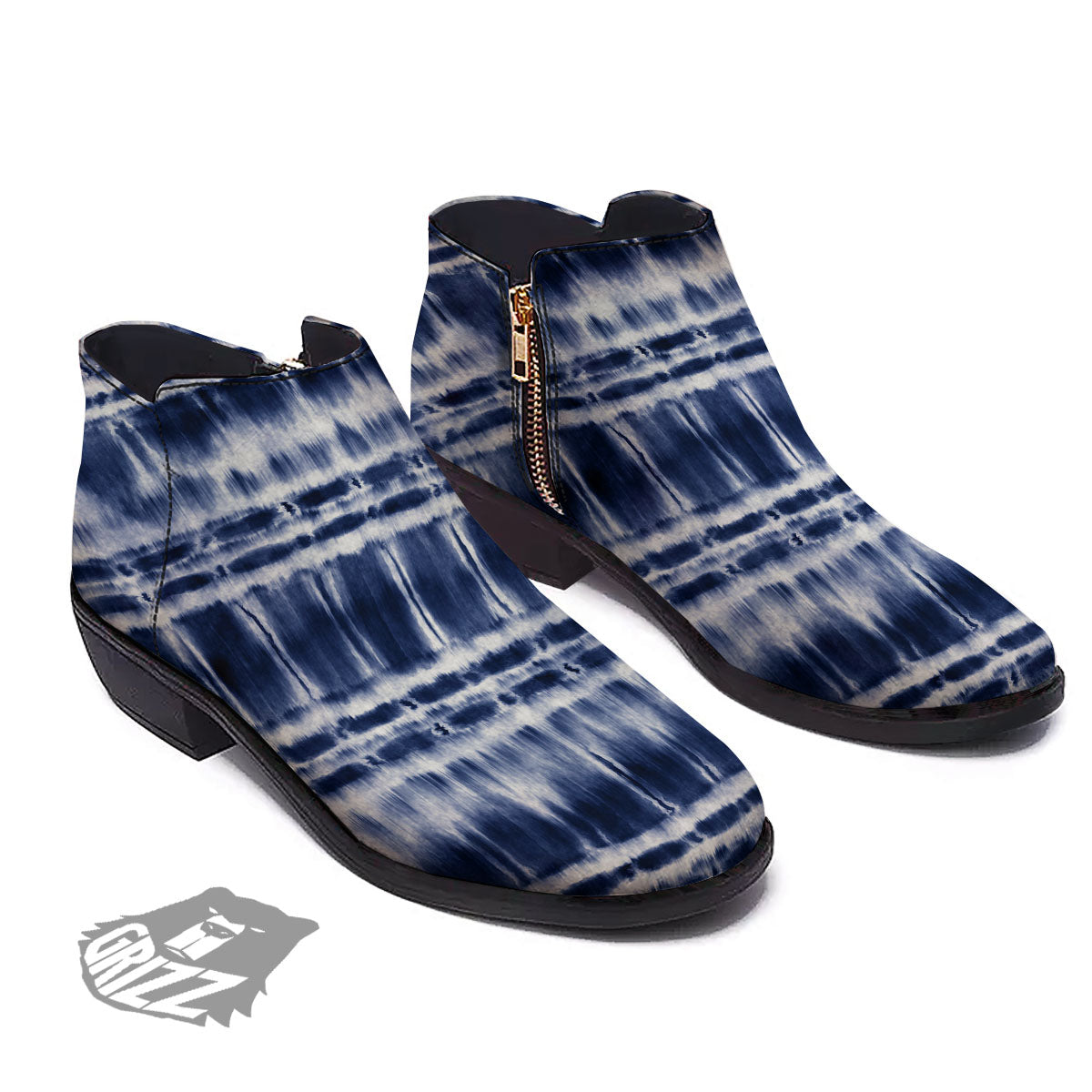 Shibori Indigo Dye Print Ankle Boots-grizzshop