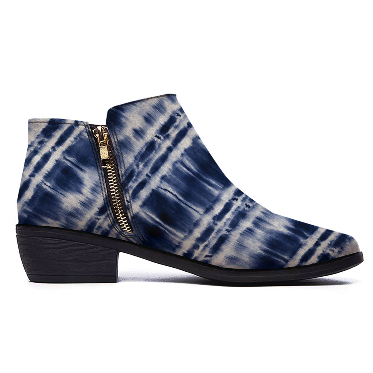 Shibori Indigo Dye Print Ankle Boots-grizzshop