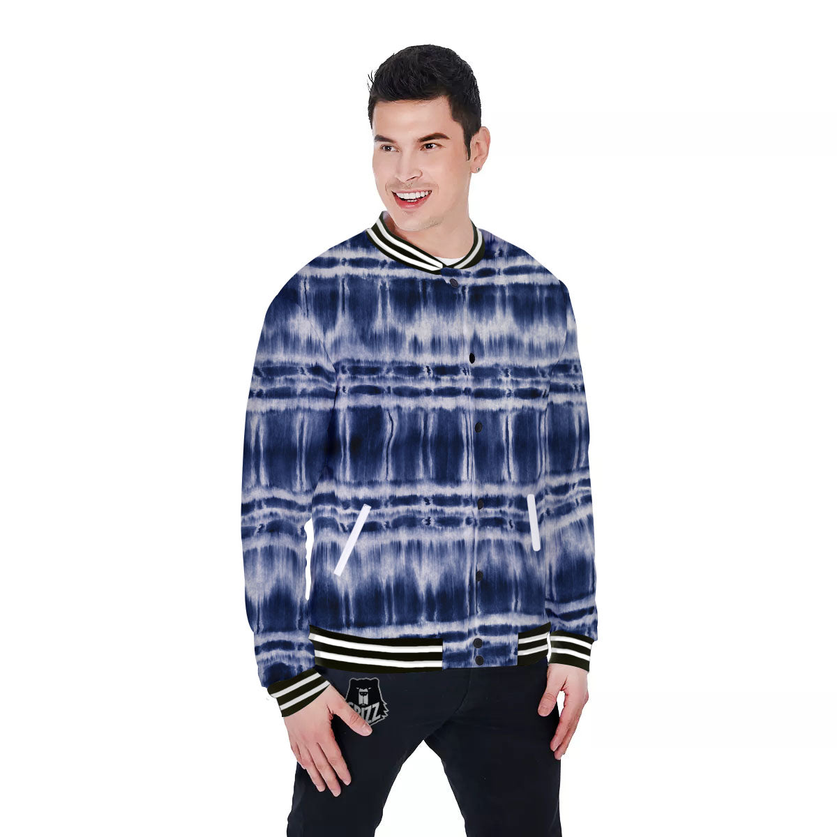 Shibori Indigo Dye Print Baseball Jacket-grizzshop