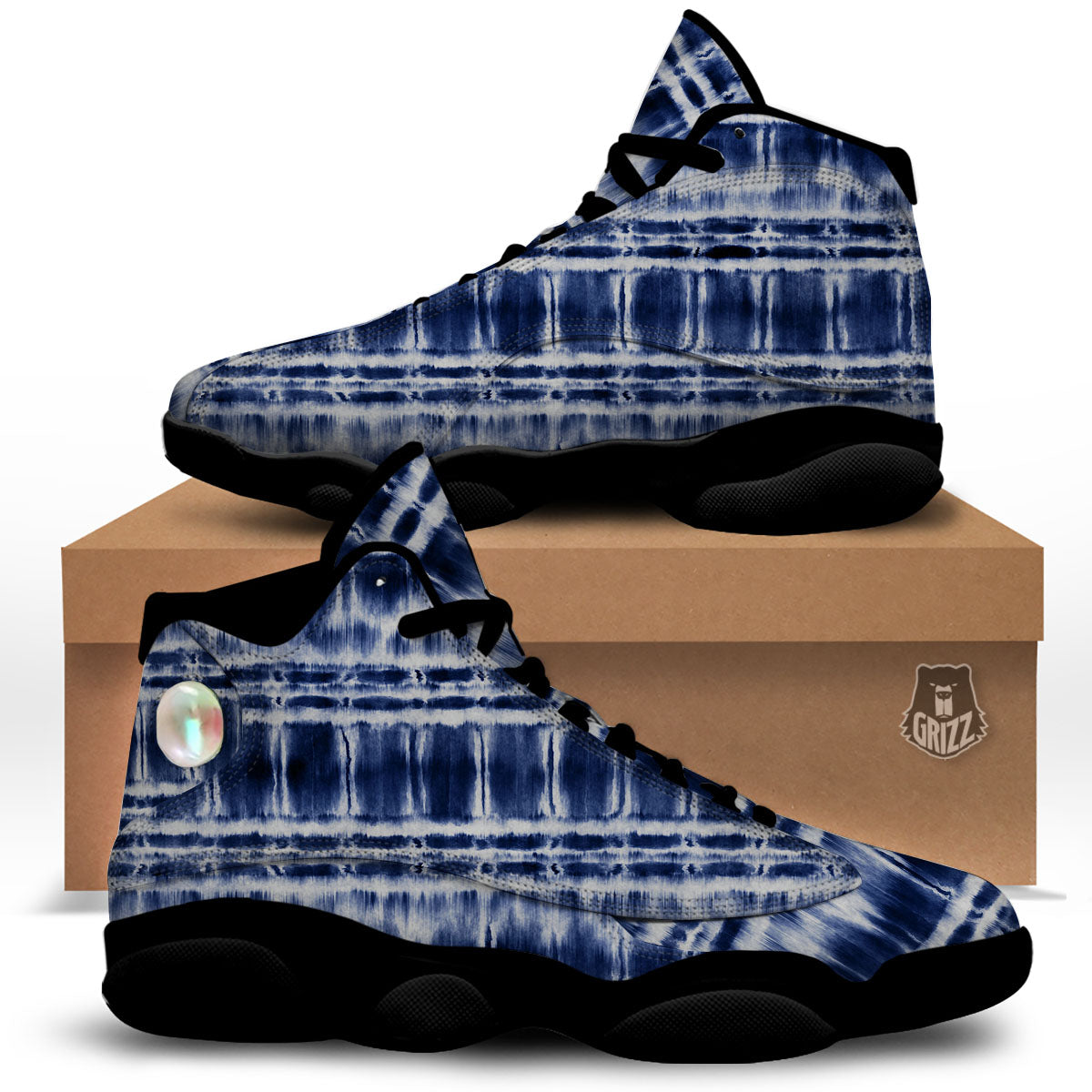 Shibori Indigo Dye Print Black Basketball Shoes-grizzshop