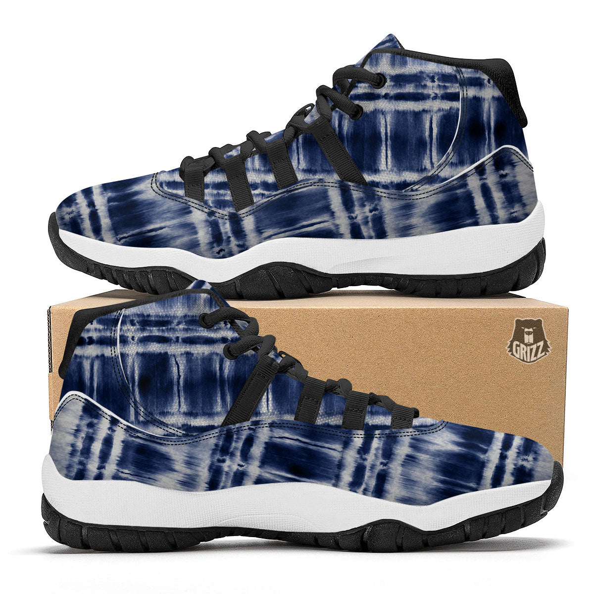 Shibori Indigo Dye Print Black Bball Shoes-grizzshop