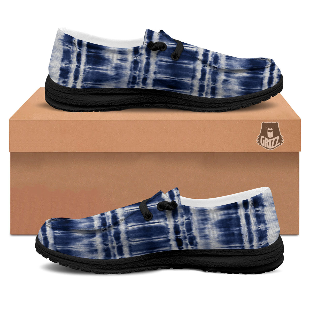 Shibori Indigo Dye Print Black Loafers-grizzshop