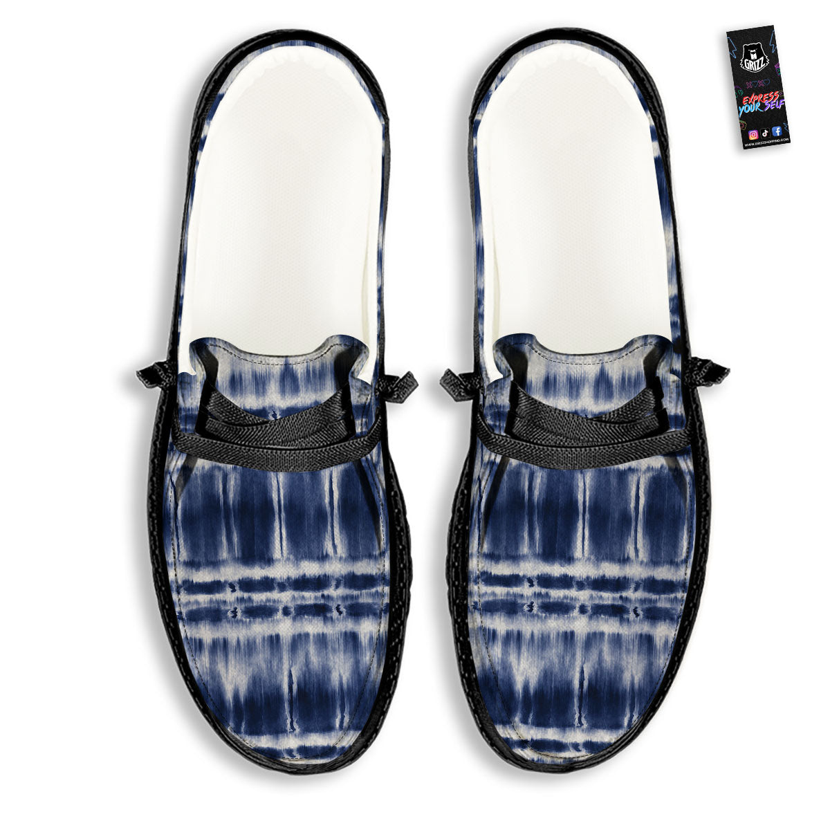 Shibori Indigo Dye Print Black Loafers-grizzshop