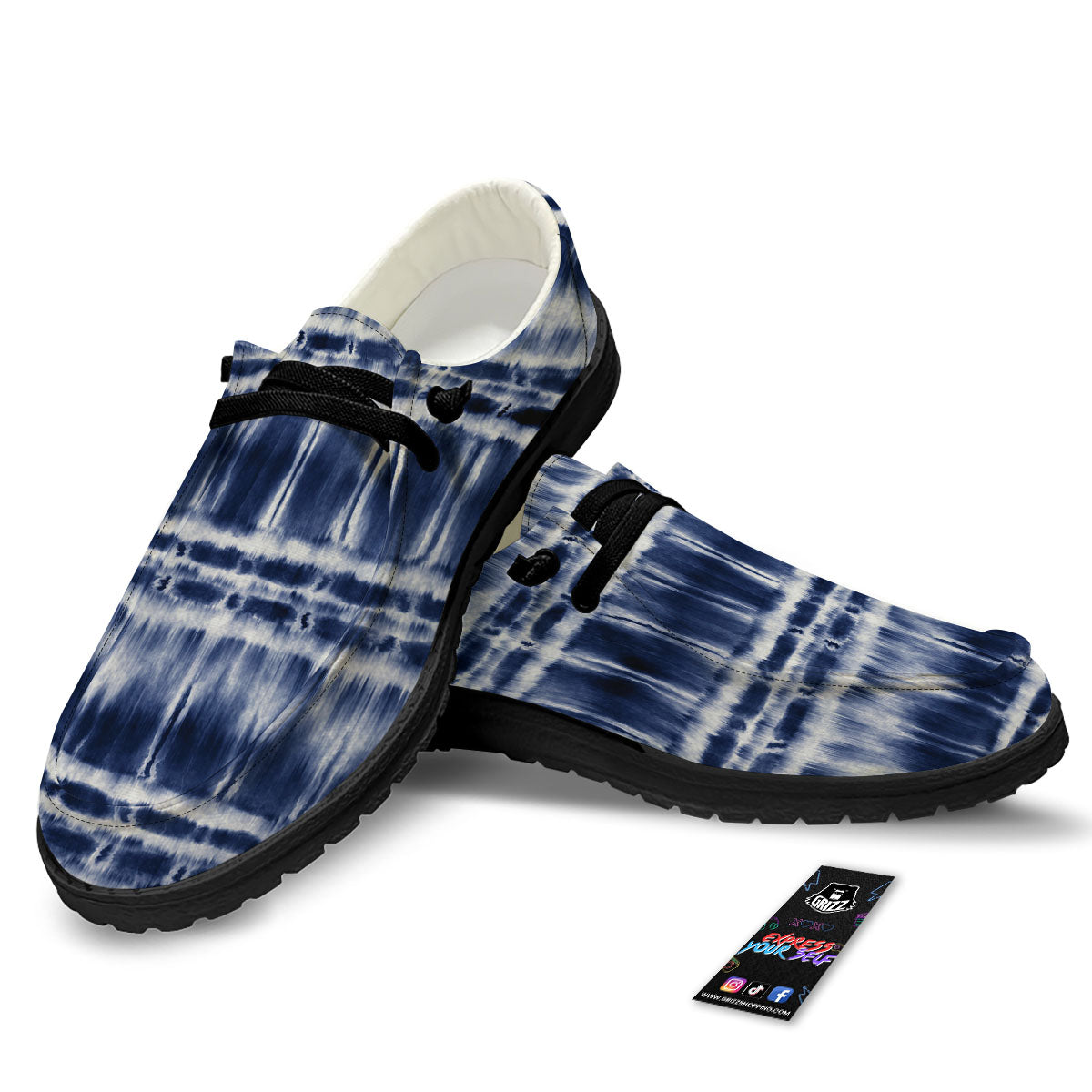 Shibori Indigo Dye Print Black Loafers-grizzshop