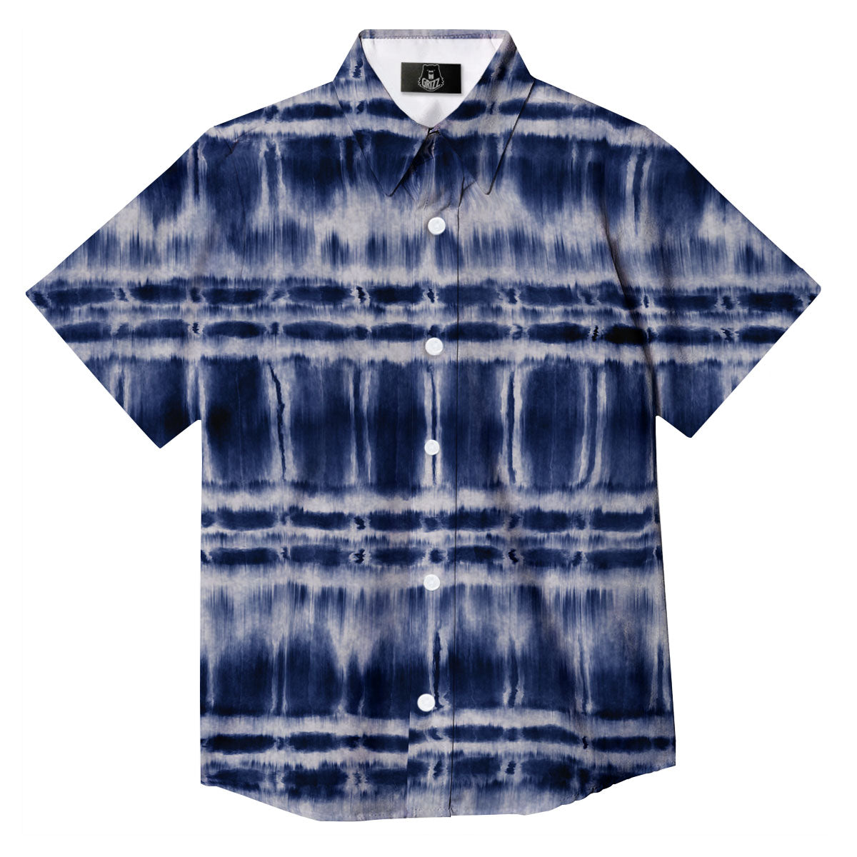 Shibori Indigo Dye Print Button Up Shirt-grizzshop